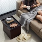 16 Inch Brown Leather Storage Ottoman Folding Foot Rest Stool Side Pocket