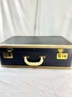 Vtg Blue Suitcase Luggage 21    No Key Brass Overnight Train Case Trim Hard Shell