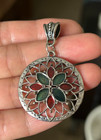 Vintage Lot Of Four Brooch Pins And  Pendant Enamel Glass Cabochon