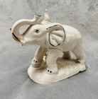 Vintage White Porcelain Elephant Figurine Gold Trim Trunk Up Good Luck Decor