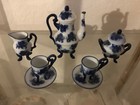 Vintage Blue Delft Miniature 9 Piece  Tea Set Beautiful Blue And White  Rare