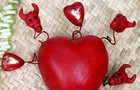 Red   Gold Clay Heart Devil Skulls Day Of The Dead Handmade Rafael Pineda Mexico