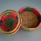 Vtg Hand Woven Thick Coil Basket Natural Fibers Natural Dye Colors Lidded Tribal