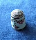 Enamel Guilloche Sterling Silver Thimble German Pale Green W  Pink Roses