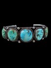 Antique Navajo Turquoise W  2 Pump Drilled Stones Sterling Bracelet Cuff Size 7 