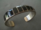 Southwestern Native American Jet Channel Inlay Sterling Silver Stamped Bracelet