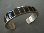 Southwestern Native American Jet onyx Inlay Sterling Silver Stamps Bracelet