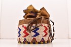 Rare Antique Sioux Lakota Beaded Round Pouch Box Native American Leather Bag Vtg