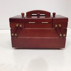 Vintage Singer Sewing Box Wooden Wood Caddy Accordian Fold Out Drawers Thread