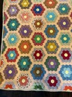 Vintage Handmade Grandmother   s Flower Garden Quilt 87x70 Hand-stitched Cotton