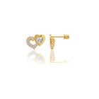 14k Yellow Gold Double Heart Screw Back Cubic Zirconia Women s   Kids Earrings