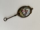 Antique French Bronze Hand Painted  Porcelain Hand Mirror