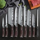 Kitchen Knife Set Damascus Pattern Chef Knives Stainless Steel Cleaver With Bag   