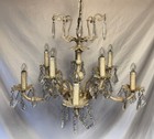 Vintage Spanish Brass 10 Arm Chandelier W  Crystals 23 d Painted White