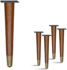 Elegant 12  H Solid Wood Legs With Antique Brass Footing For Furniture Upgrade