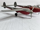 Hubley Lockheed P-38 Fighter Plane Red silver Diecast Missing Front Wheel 1950s