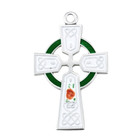 Sterling Silver White Enameled Irish Celtic Cross Medal Necklace  18 chain Boxed