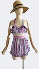 Vtg 1940s Playsuit Swimsuit Beach Set Crop Halter Top Skirted High Waist Skort S