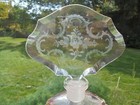 Antique Vintage Irice Cut Etched Glass Perfume Bottle Lg Stopper W Rose 6 1 2 