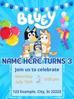 Personalised Bluey Birthday Party Digital Invitation For Girl For Boy