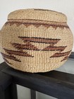 Yurok karuk hupa Lidded Basket  Twinned Native American Bear Grass Fern Overlay