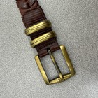 Cal   Belt Mens 40 Brown Woven Braided Lizard Leather Embossed Brass Buckle Spain