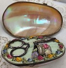 Antique Victorian Mother Of Pearl egg Box  Romantic pin Cushion And Sewing Set