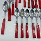 Vintage 35pc Silverware Flatware Mixed Set Red Bakelite Chrome Stainless Plate