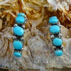 Vintage Native American Style Graduated Turquoise Half Hoop Pierced Earrings 925