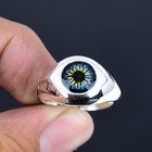 Solid 925 Silver Evil Eye Protection Turkish Good Luck Handmade Jewelry Ring