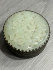 Antique Chinese Republic Carved Celadon Jade Plaque Brass Compact Mirror Box