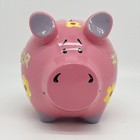  1 Sister Floral Ceramic Piggy Bank Pink  Yellow  Purple 