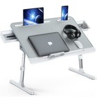 Foldable Adjustable Laptop Bed Tray Desk - Sturdy Lap Table With 2 Drawers  Grey