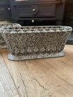 Pair French Vintage Cast Iron Enamelled Garden Planters