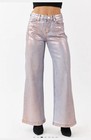 Saige Wide Leg Jeans Metallic Pink Tummy Control 5-pocket Denim Women s