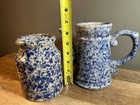 Vintage Cobalt Blue Sponge Wear Speckled Pitcher jar    country Life    By Emporium