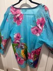 Antica Sartoria Blue Tropical Parrot Macaw Tunic Blouse Embellished Tassel