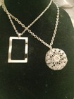Silver Tone Metal Cable Chain Necklace Rectangle Charm Pendant No Stone