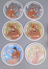 Greek Hand Painted Ceramic Coaster Set Of 6 In Holder