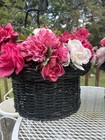 Pair Of Hanging Wicker Baskets With Silk Pink white Flowers