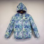 The North Face Puffer Jacket Girl M 10 12 Blue Purple Reversible Floral Insulate
