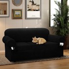Pfrstuv Sofa Slipcover With Armrest Pockets 4-piece Set  Stretch Faux Leather   