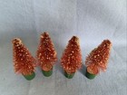 Vintage Christmas Red Bottle Brush Trees 3 5    Flocked W Green Wood Base Putz Lot