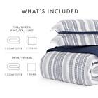 Premium Down Alternative Navy Farmhouse Dreams Reversible Microfiber King Set