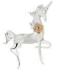 Vintage Blown Glass Unicorn Horse Figurine With Flower Art Glass