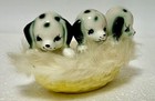 Vintage Dalmatian Puppies In Basket W  Fur Trim Ring Dish Trinket Dish - 1950s