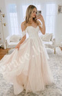 Beach Blush Pink Wedding Dresses Off The Shoulder Tulle Fairy Bridal Gowns