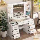 Large Makeup Vanity Table Set With Led Lighted Mirror   7 Drawers Dressing Desk