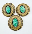 Set Of 3 Antique Gay 90s Extra Large Jeweled Brass Button Buttons 1 75 