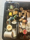Vintage Sewing Box With Contents Thread Zippers Needles Pin Cushions Scissors     